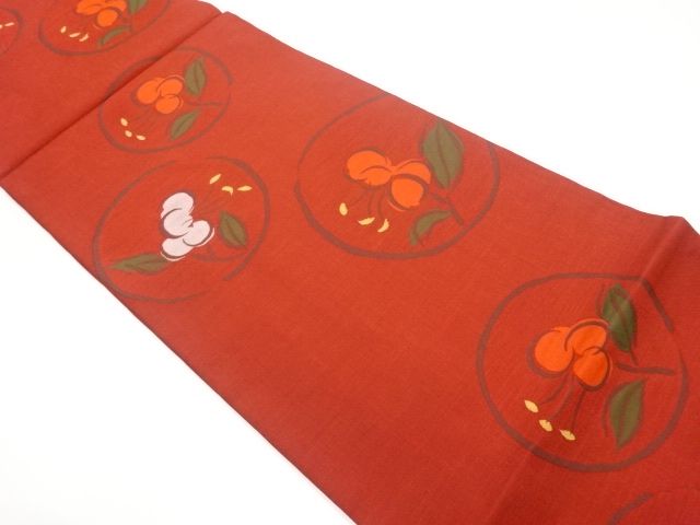 丸文に抽象花模様織出し洒落袋帯